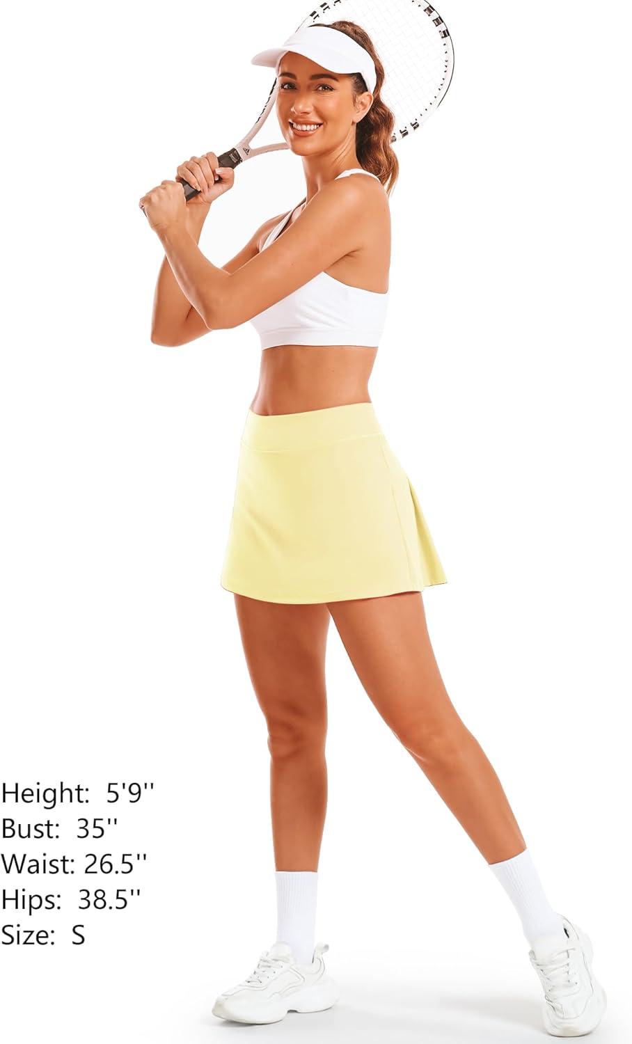 imageStelle Women Tennis Skirt Golf Skorts Athletic High Waisted with Pockets Inner Shorts Sport Workout Pleated PickleballLemon Butter