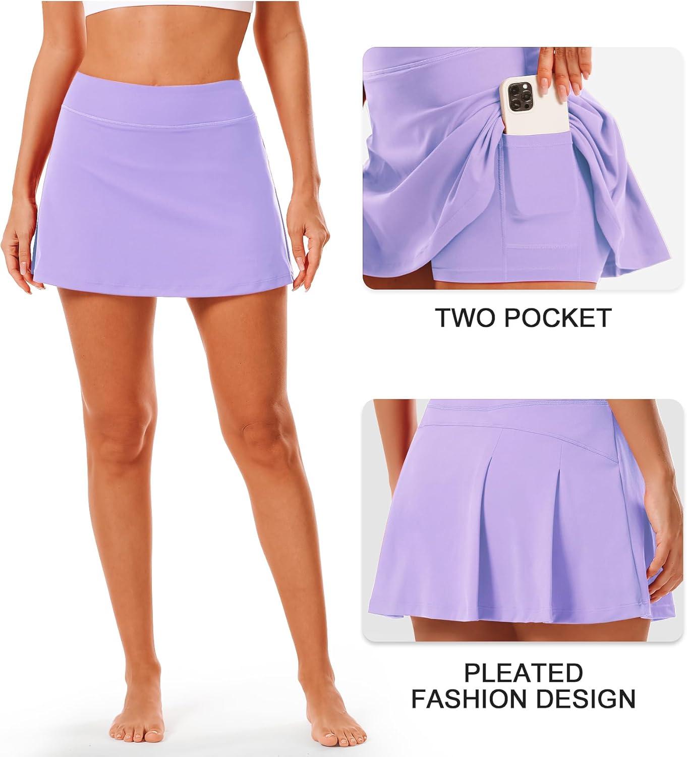 imageStelle Women Tennis Skirt Golf Skorts Athletic High Waisted with Pockets Inner Shorts Sport Workout Pleated PickleballLilac