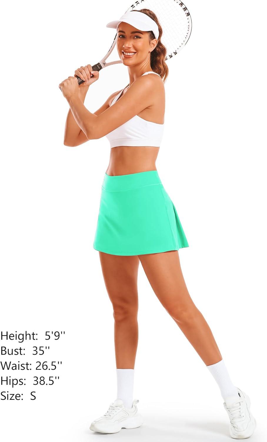 imageStelle Women Tennis Skirt Golf Skorts Athletic High Waisted with Pockets Inner Shorts Sport Workout Pleated PickleballMint Green