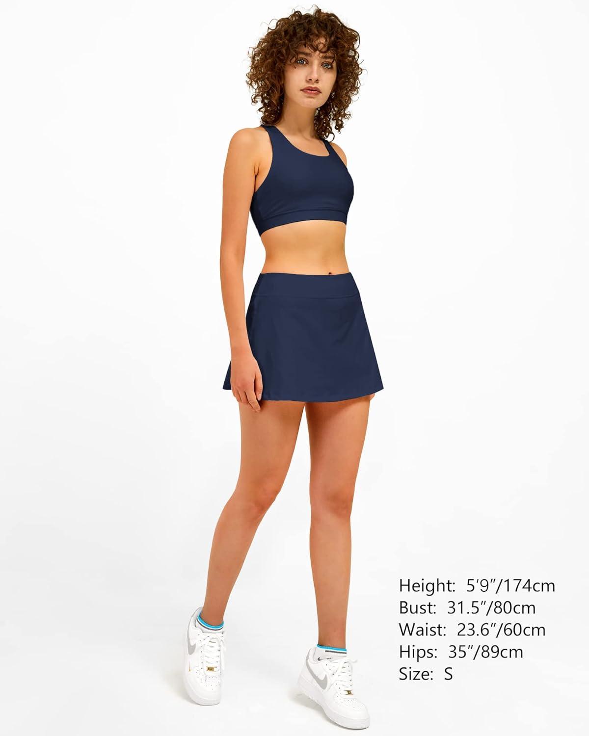 imageStelle Women Tennis Skirt Golf Skorts Athletic High Waisted with Pockets Inner Shorts Sport Workout Pleated PickleballNavy