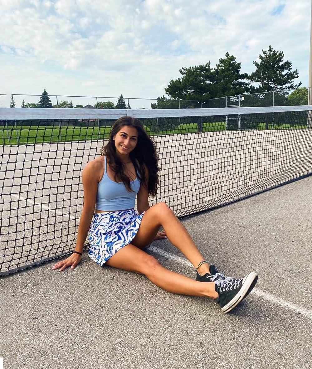 imageStelle Women Tennis Skirt Golf Skorts Athletic High Waisted with Pockets Inner Shorts Sport Workout Pleated PickleballOcean Breeze