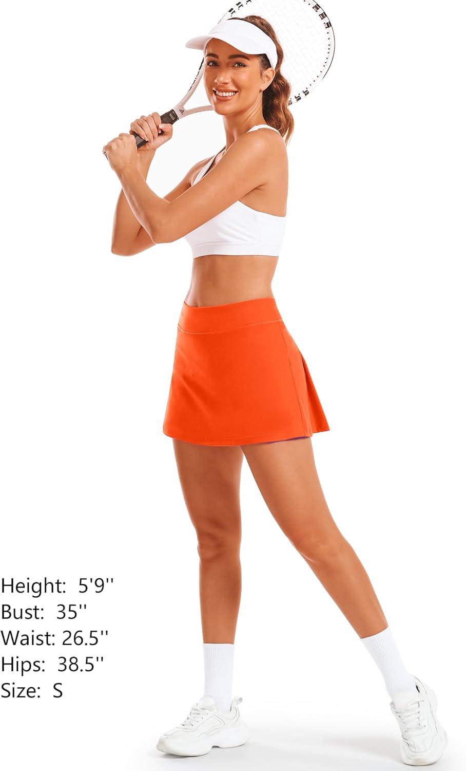 imageStelle Women Tennis Skirt Golf Skorts Athletic High Waisted with Pockets Inner Shorts Sport Workout Pleated PickleballOrange