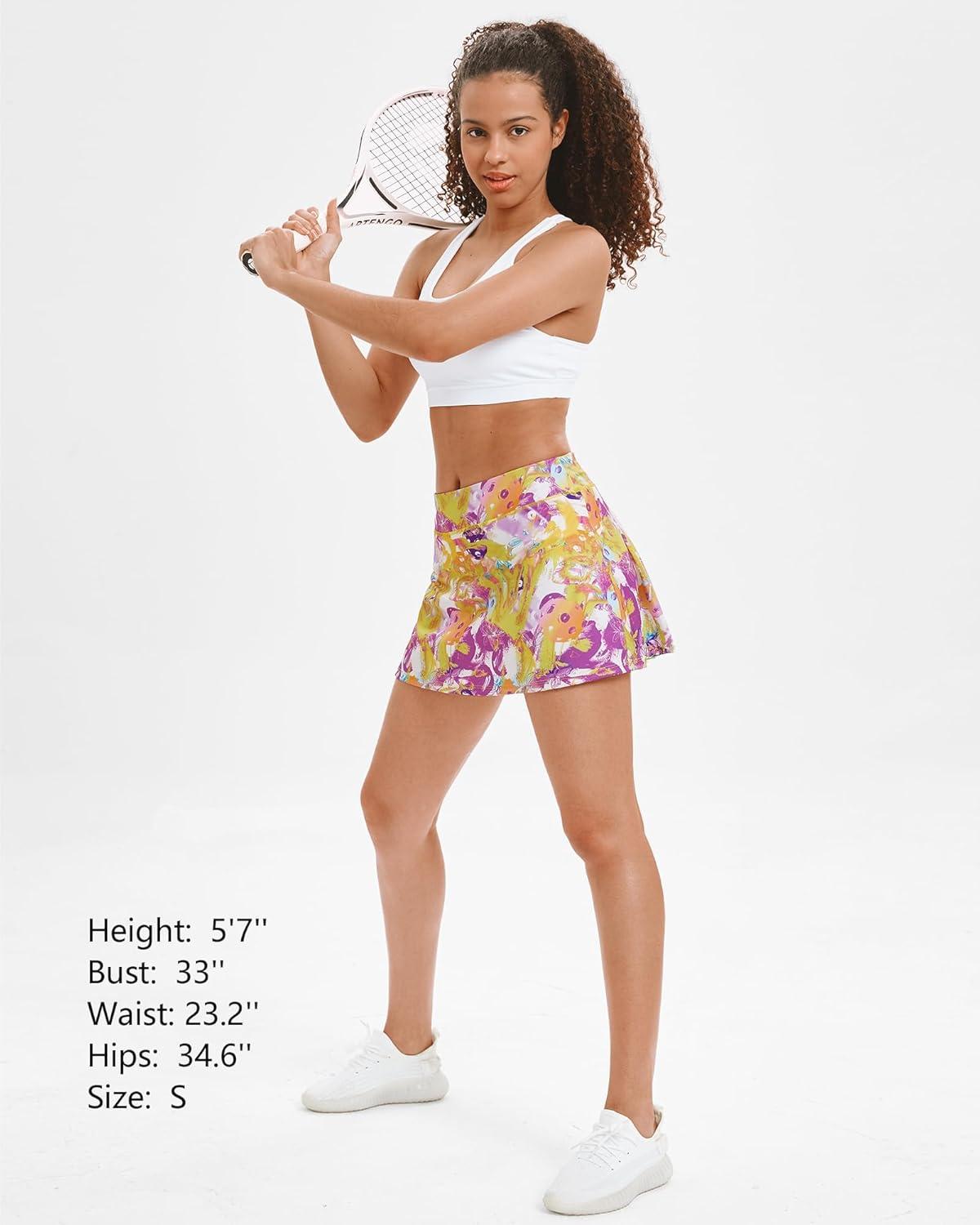 imageStelle Women Tennis Skirt Golf Skorts Athletic High Waisted with Pockets Inner Shorts Sport Workout Pleated PickleballPastel Pickle