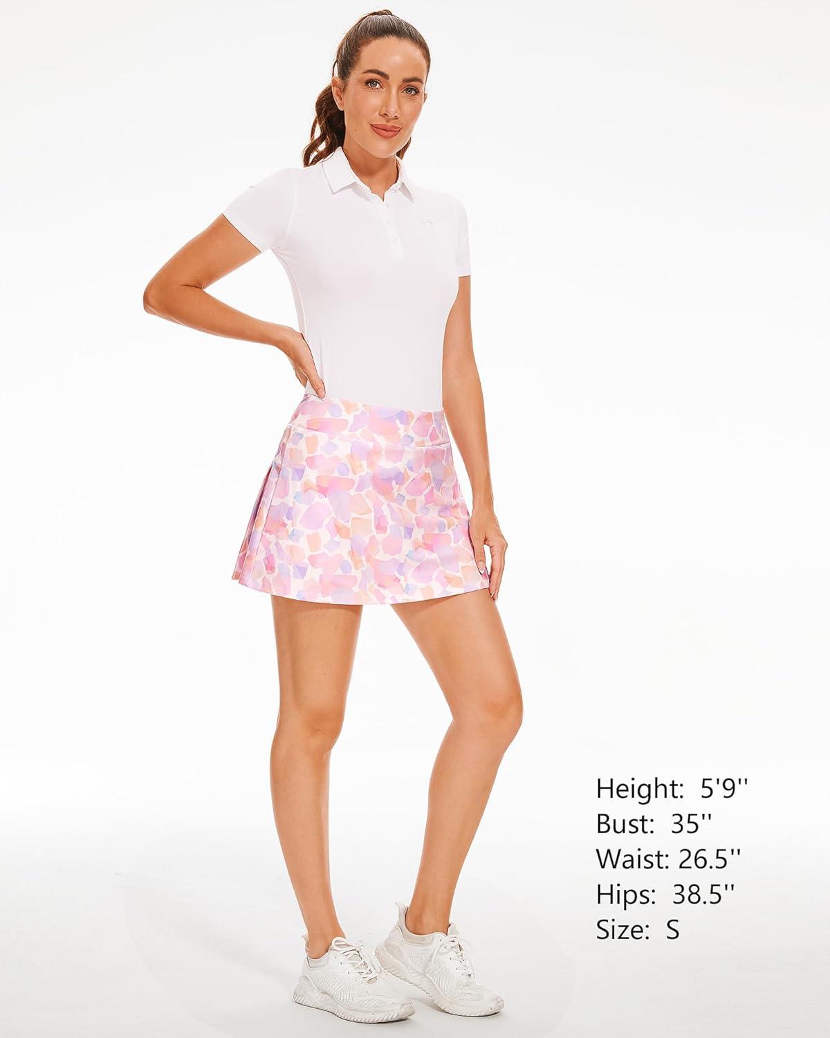 imageStelle Women Tennis Skirt Golf Skorts Athletic High Waisted with Pockets Inner Shorts Sport Workout Pleated PickleballPastel Terrazzo