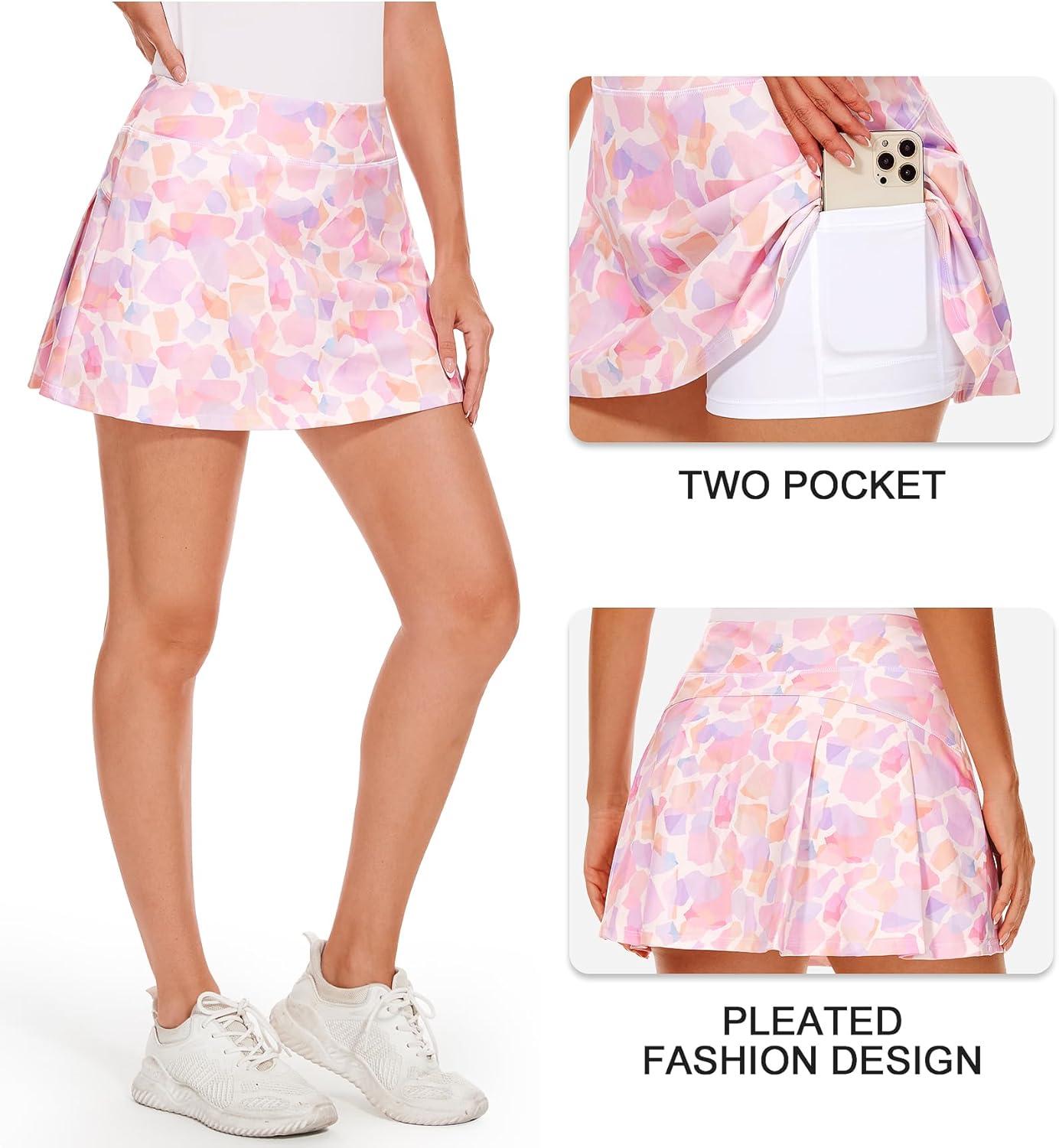 imageStelle Women Tennis Skirt Golf Skorts Athletic High Waisted with Pockets Inner Shorts Sport Workout Pleated PickleballPastel Terrazzo