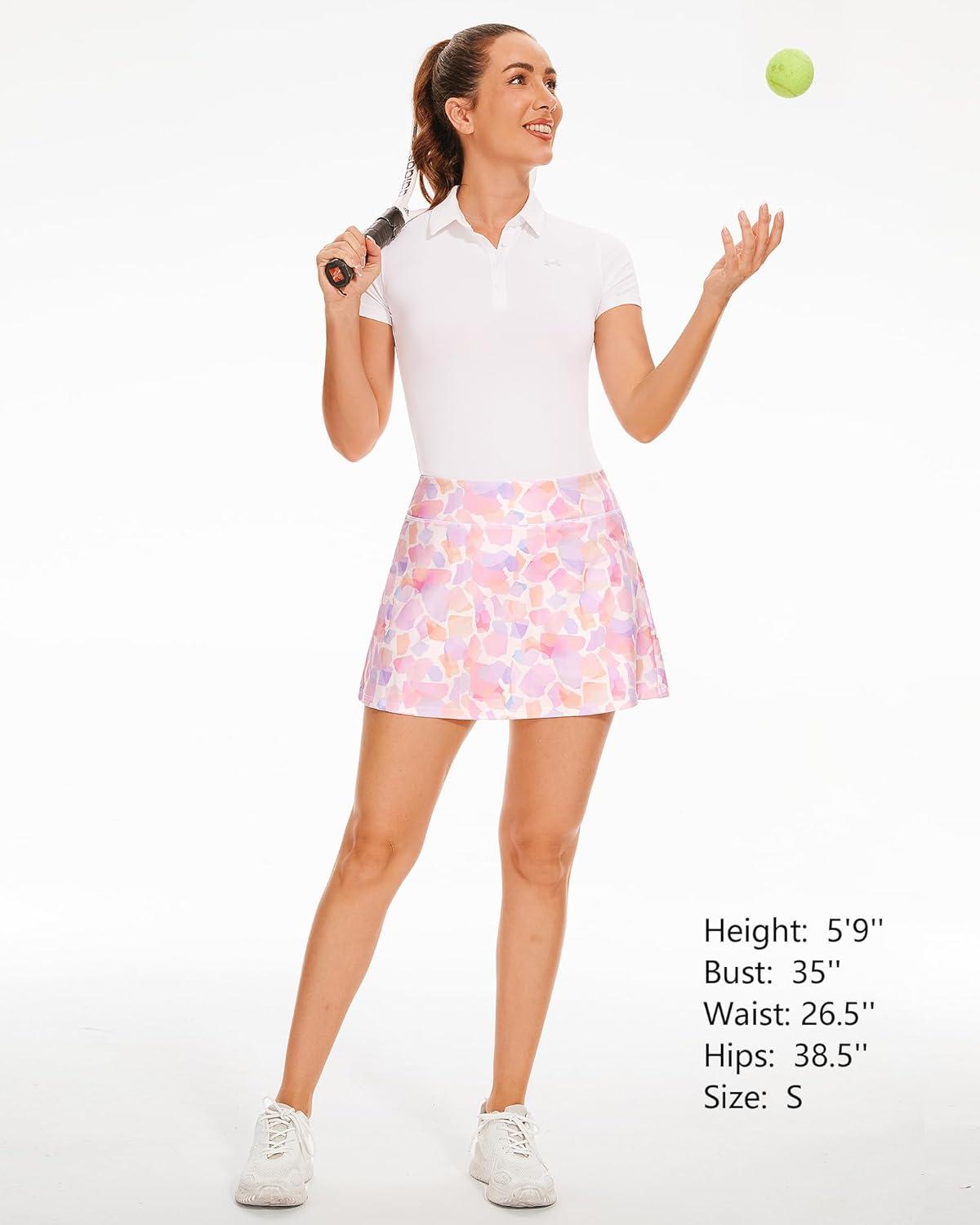imageStelle Women Tennis Skirt Golf Skorts Athletic High Waisted with Pockets Inner Shorts Sport Workout Pleated PickleballPastel Terrazzo