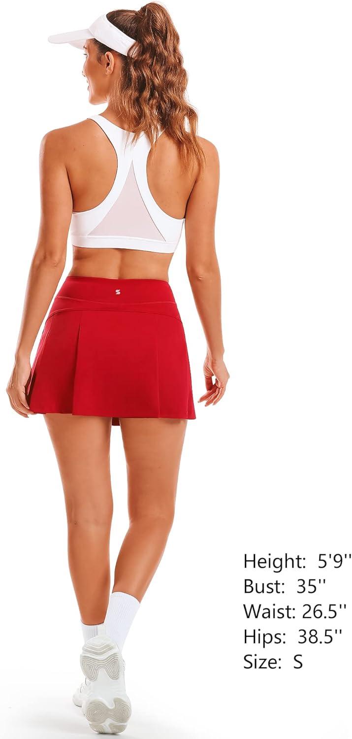 imageStelle Women Tennis Skirt Golf Skorts Athletic High Waisted with Pockets Inner Shorts Sport Workout Pleated PickleballRed