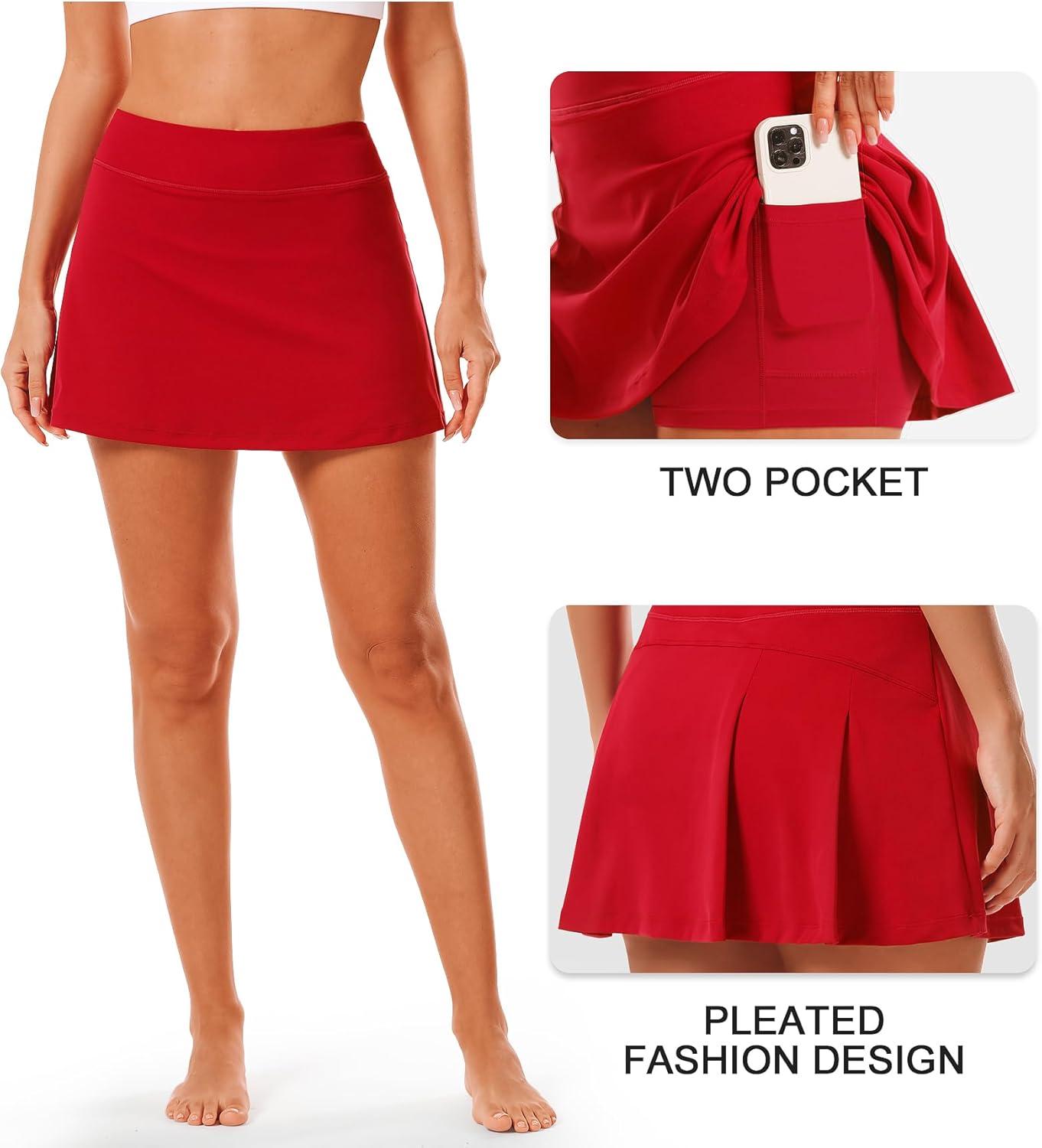 imageStelle Women Tennis Skirt Golf Skorts Athletic High Waisted with Pockets Inner Shorts Sport Workout Pleated PickleballRed