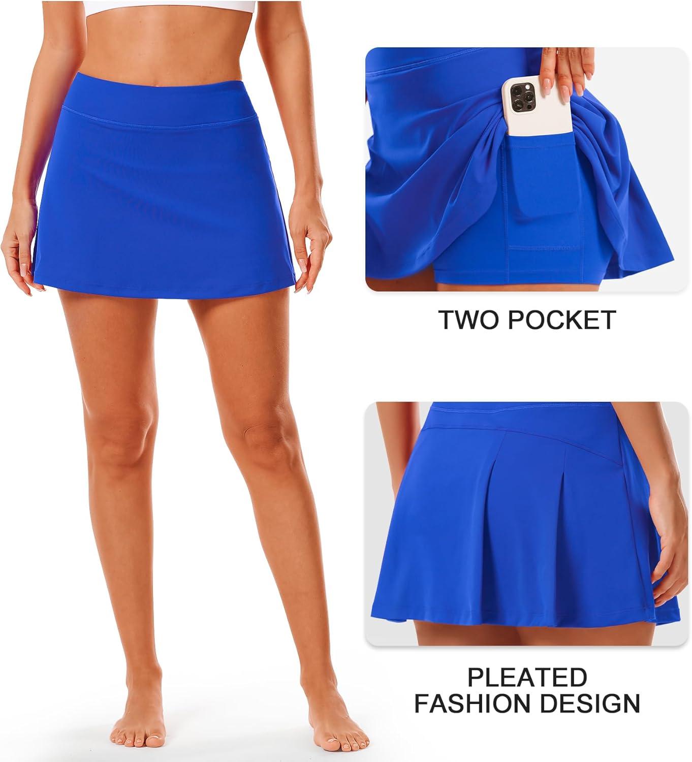 imageStelle Women Tennis Skirt Golf Skorts Athletic High Waisted with Pockets Inner Shorts Sport Workout Pleated PickleballSapphire