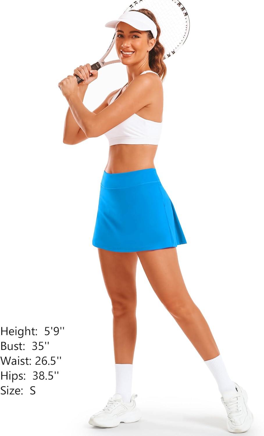imageStelle Women Tennis Skirt Golf Skorts Athletic High Waisted with Pockets Inner Shorts Sport Workout Pleated PickleballSmurf Blue