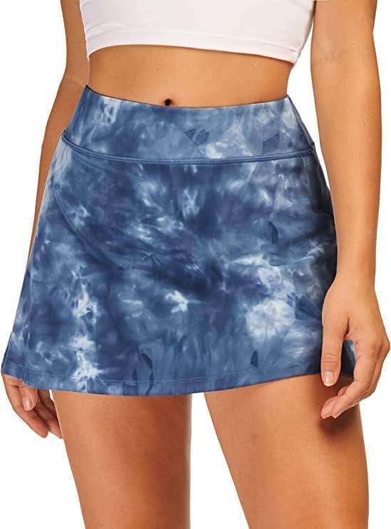 imageStelle Women Tennis Skirt Golf Skorts Athletic High Waisted with Pockets Inner Shorts Sport Workout Pleated PickleballTie Dye Blue