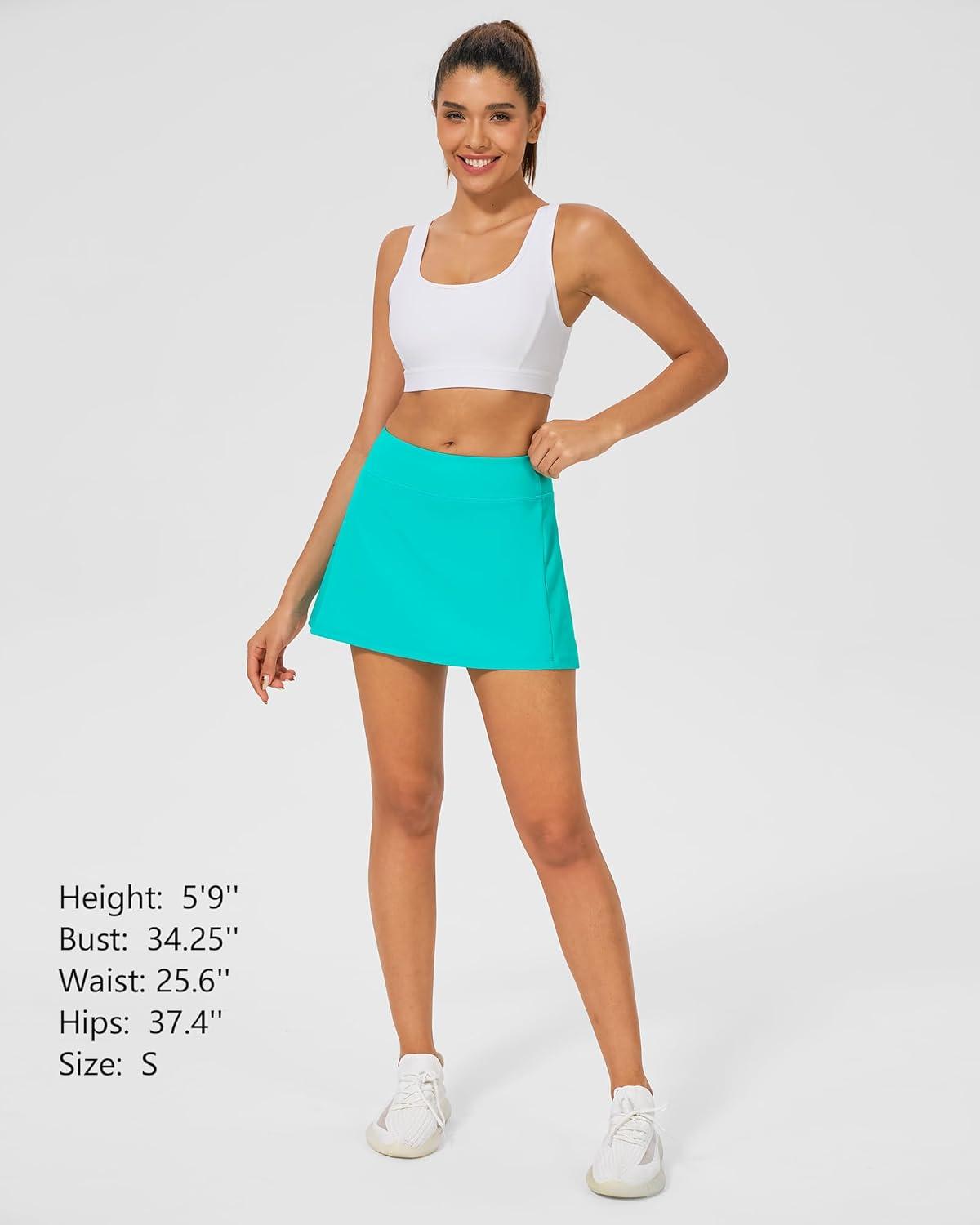 imageStelle Women Tennis Skirt Golf Skorts Athletic High Waisted with Pockets Inner Shorts Sport Workout Pleated PickleballTurquoise