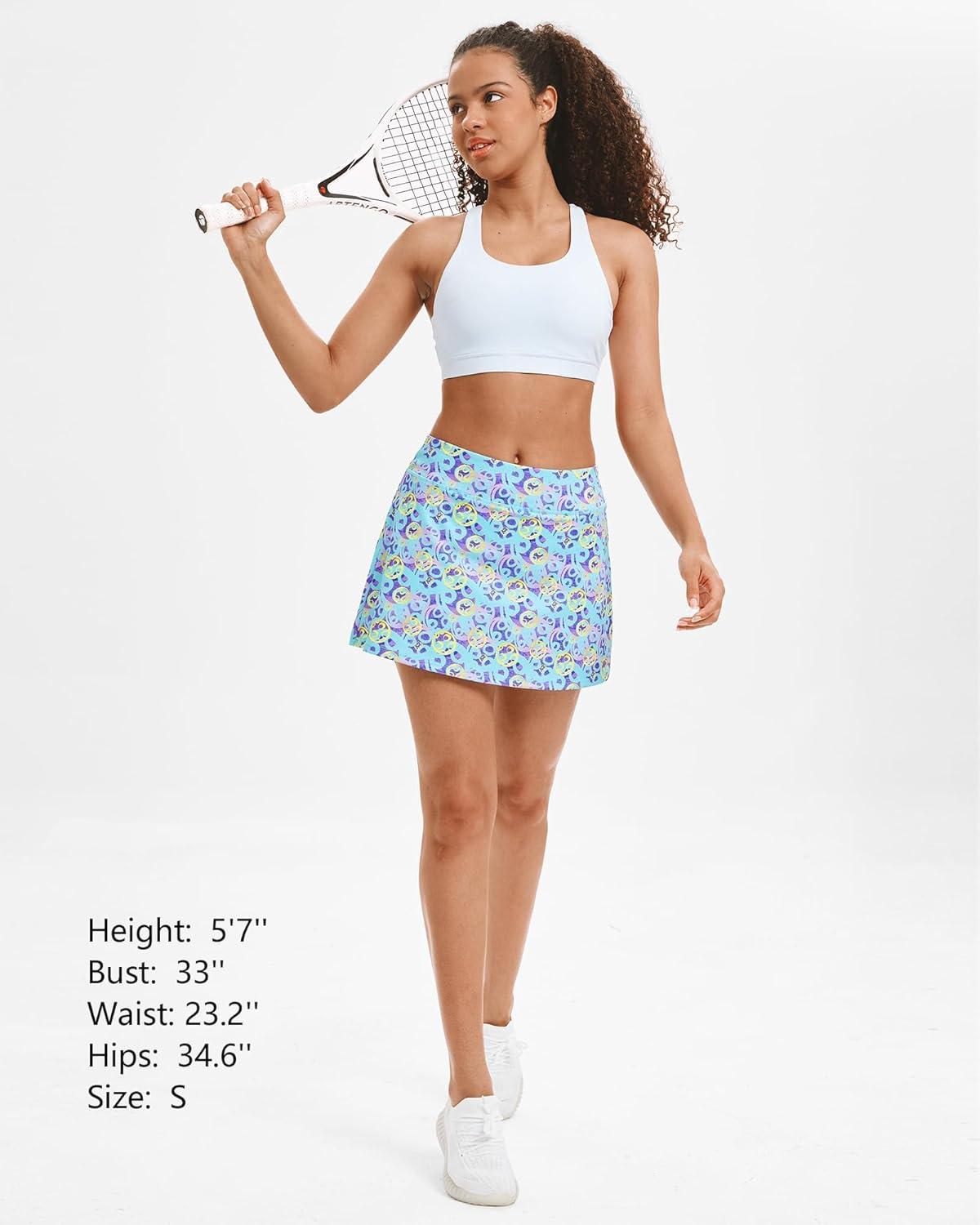 imageStelle Women Tennis Skirt Golf Skorts Athletic High Waisted with Pockets Inner Shorts Sport Workout Pleated PickleballVibrant Pickle