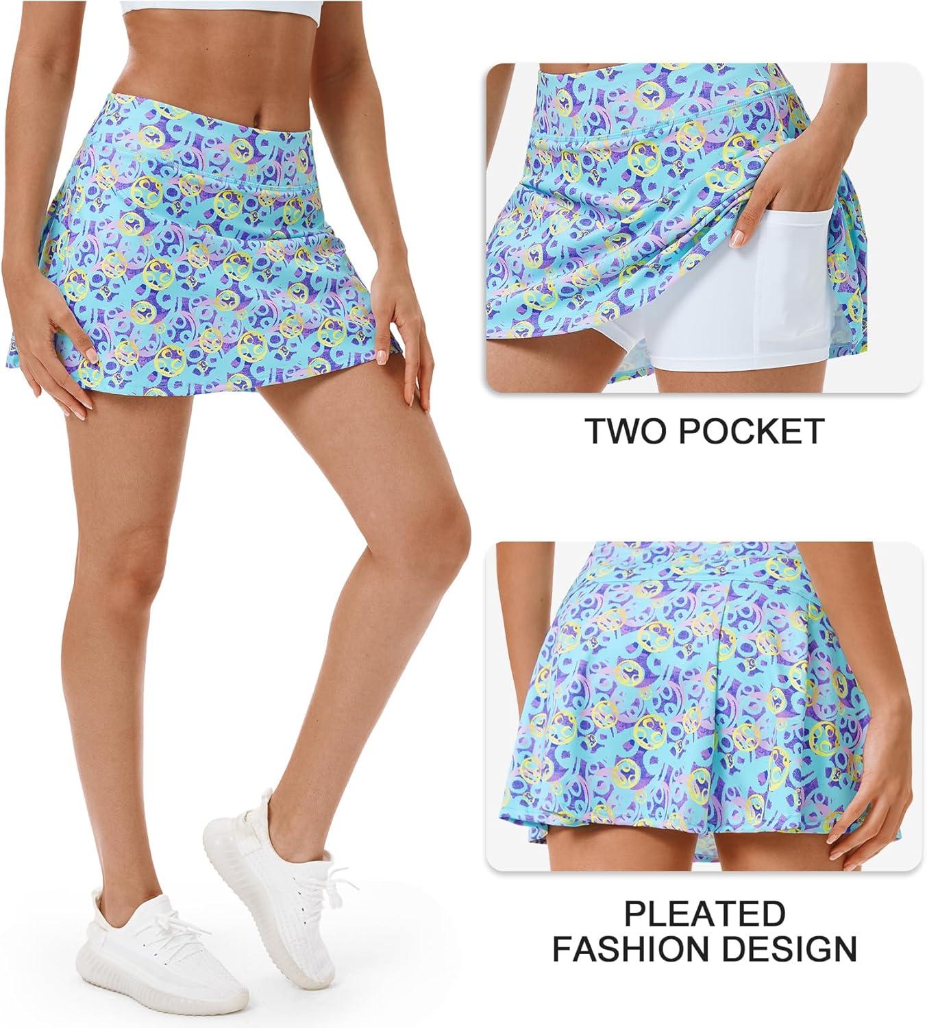 imageStelle Women Tennis Skirt Golf Skorts Athletic High Waisted with Pockets Inner Shorts Sport Workout Pleated PickleballVibrant Pickle
