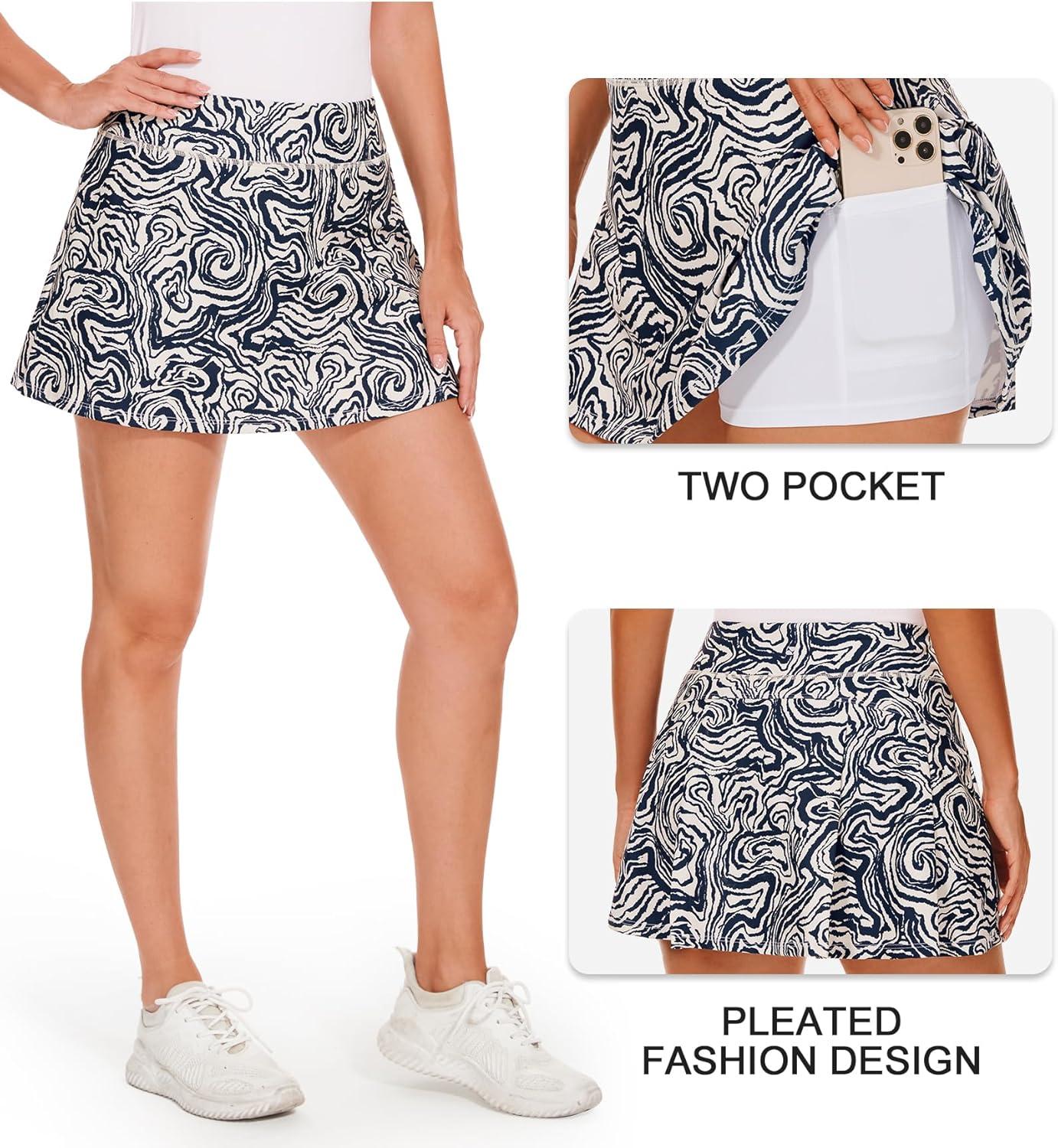 imageStelle Women Tennis Skirt Golf Skorts Athletic High Waisted with Pockets Inner Shorts Sport Workout Pleated PickleballWavy Ink