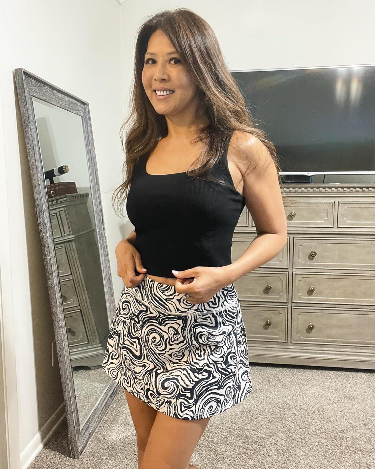 imageStelle Women Tennis Skirt Golf Skorts Athletic High Waisted with Pockets Inner Shorts Sport Workout Pleated PickleballWavy Ink