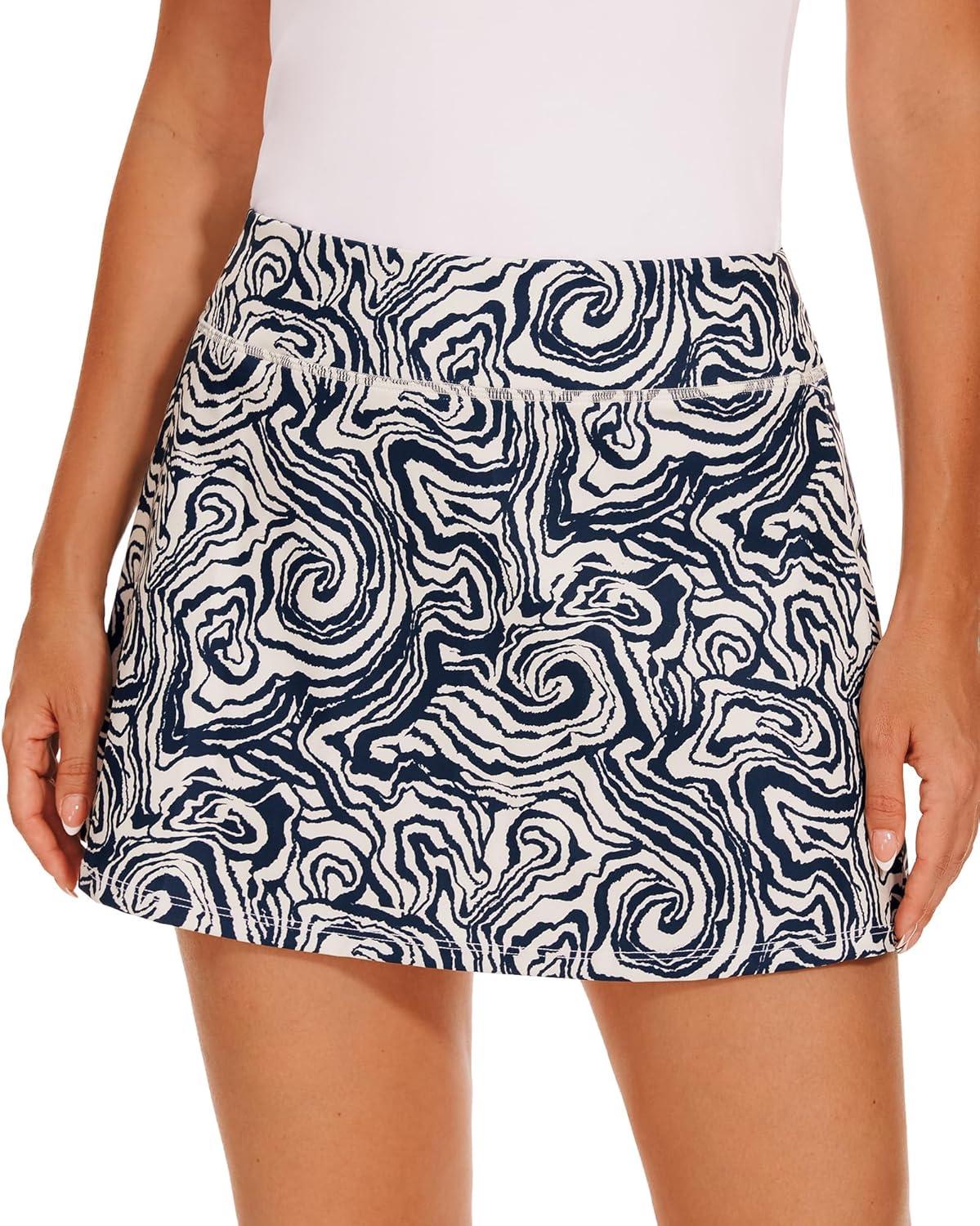imageStelle Women Tennis Skirt Golf Skorts Athletic High Waisted with Pockets Inner Shorts Sport Workout Pleated PickleballWavy Ink