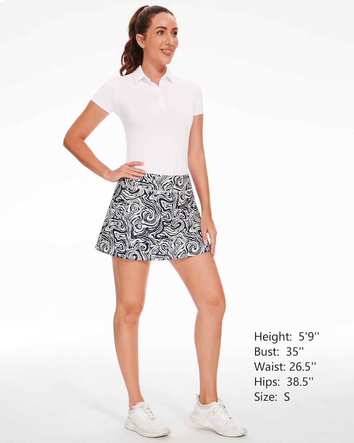 imageStelle Women Tennis Skirt Golf Skorts Athletic High Waisted with Pockets Inner Shorts Sport Workout Pleated PickleballWavy Ink