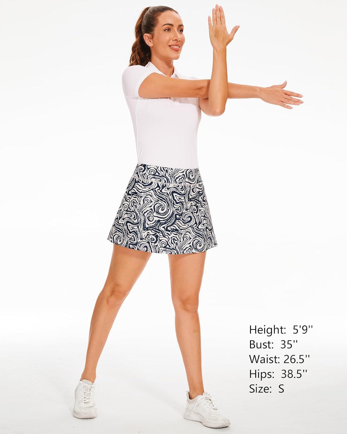 imageStelle Women Tennis Skirt Golf Skorts Athletic High Waisted with Pockets Inner Shorts Sport Workout Pleated PickleballWavy Ink