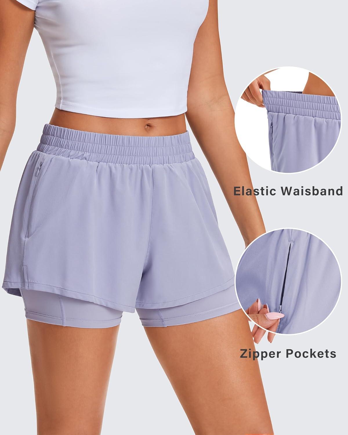 imageStelle Womens 2 in 1 Running Shorts Athletic Workout Gym Shorts High Waisted Shorts with Liner Zipper PocketsPurple Haze