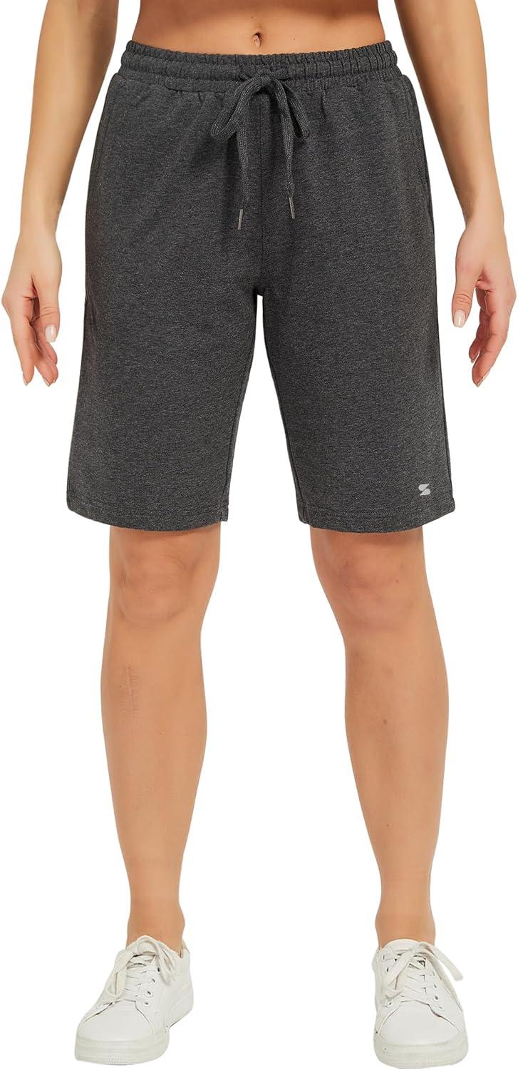 imageStelle Womens 7quot10quot Cotton Bermuda Shorts Knee Length Comfy Lounge Athletic Sweat Shorts with Deep Pockets10 Charcoal