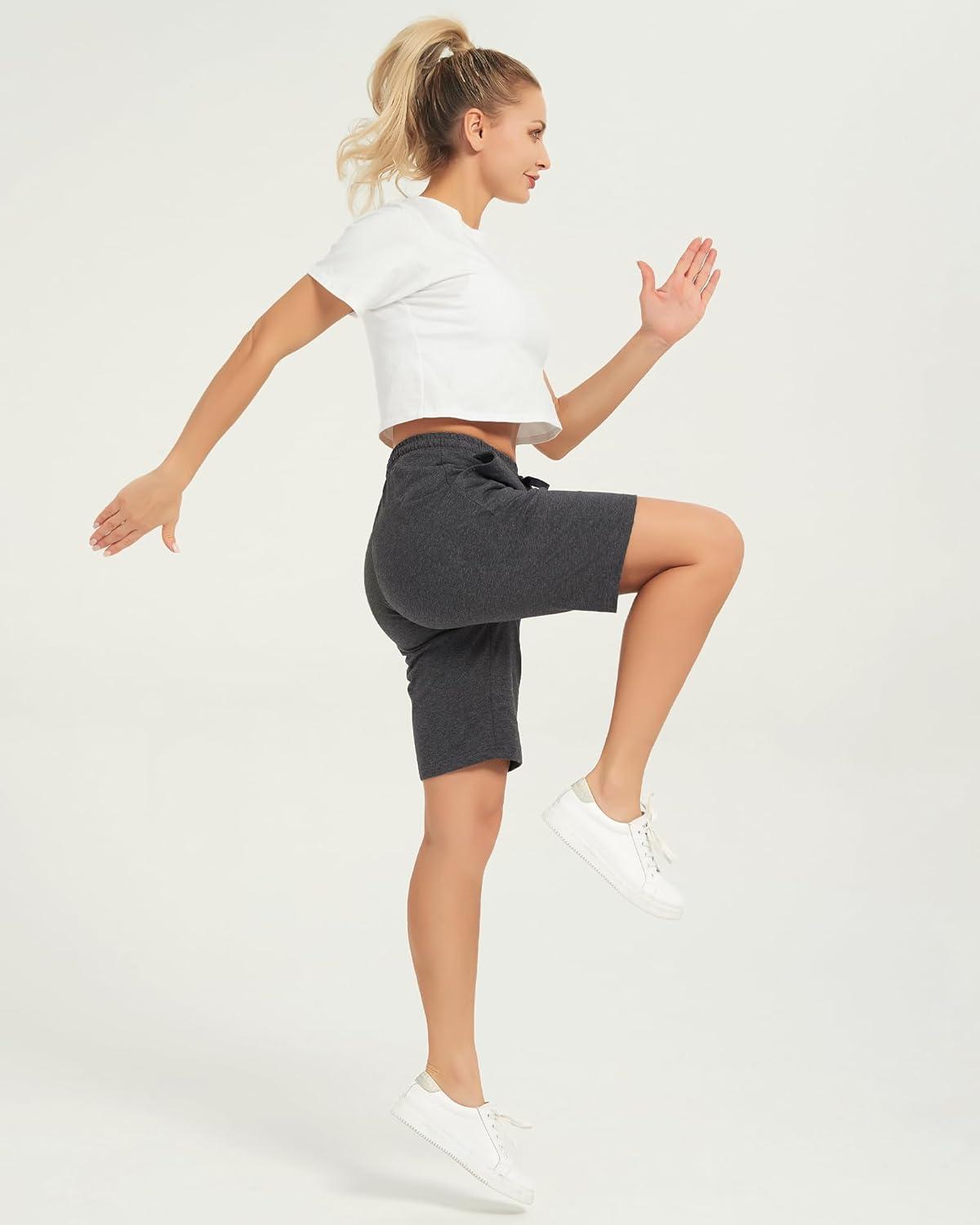 imageStelle Womens 7quot10quot Cotton Bermuda Shorts Knee Length Comfy Lounge Athletic Sweat Shorts with Deep Pockets10 Charcoal