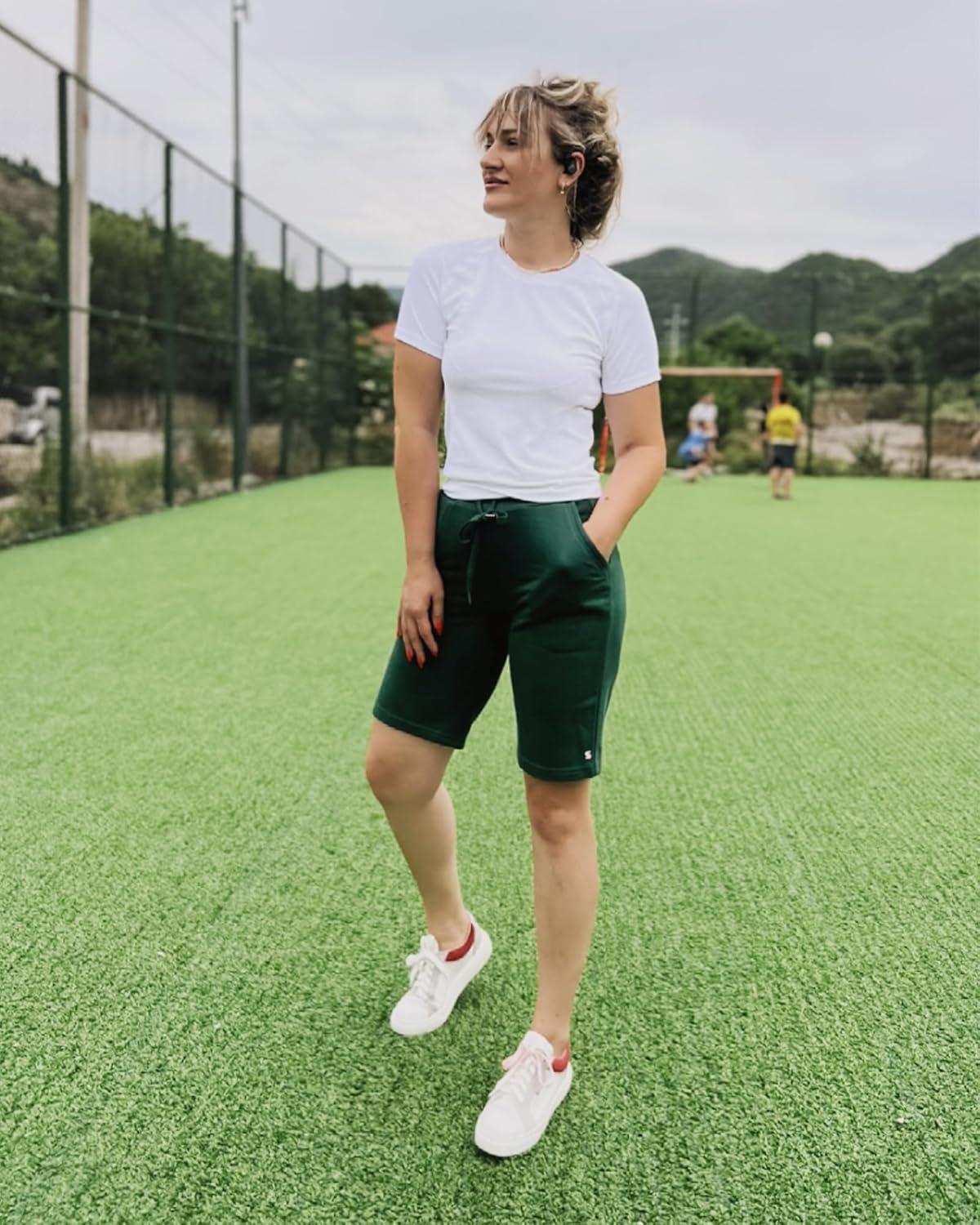 imageStelle Womens 7quot10quot Cotton Bermuda Shorts Knee Length Comfy Lounge Athletic Sweat Shorts with Deep Pockets10 Green