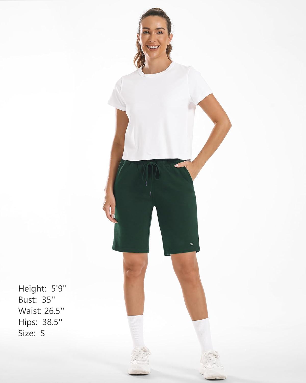 imageStelle Womens 7quot10quot Cotton Bermuda Shorts Knee Length Comfy Lounge Athletic Sweat Shorts with Deep Pockets10 Green