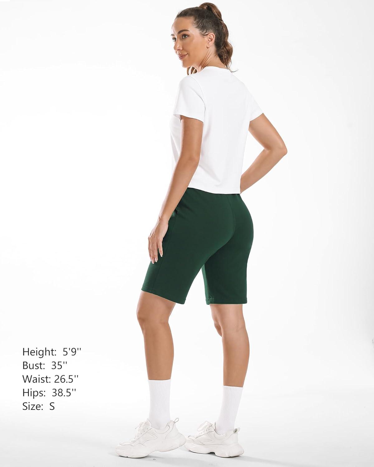 imageStelle Womens 7quot10quot Cotton Bermuda Shorts Knee Length Comfy Lounge Athletic Sweat Shorts with Deep Pockets10 Green