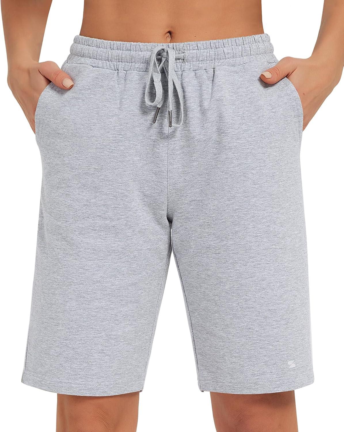 imageStelle Womens 7quot10quot Cotton Bermuda Shorts Knee Length Comfy Lounge Athletic Sweat Shorts with Deep Pockets10 Lightgrey