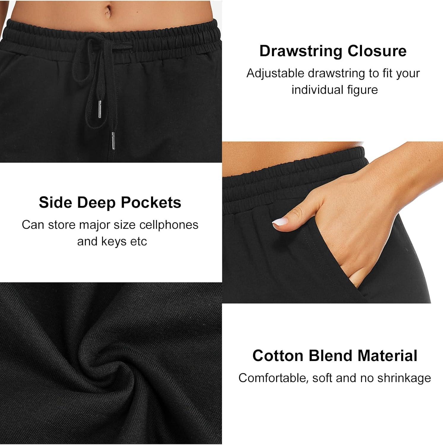 imageStelle Womens 7quot10quot Cotton Bermuda Shorts Knee Length Comfy Lounge Athletic Sweat Shorts with Deep Pockets7 Black