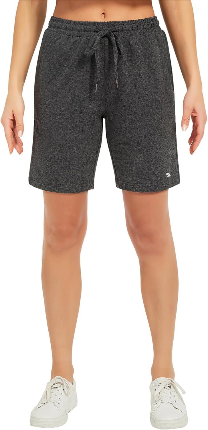 imageStelle Womens 7quot10quot Cotton Bermuda Shorts Knee Length Comfy Lounge Athletic Sweat Shorts with Deep Pockets7 Charcoal