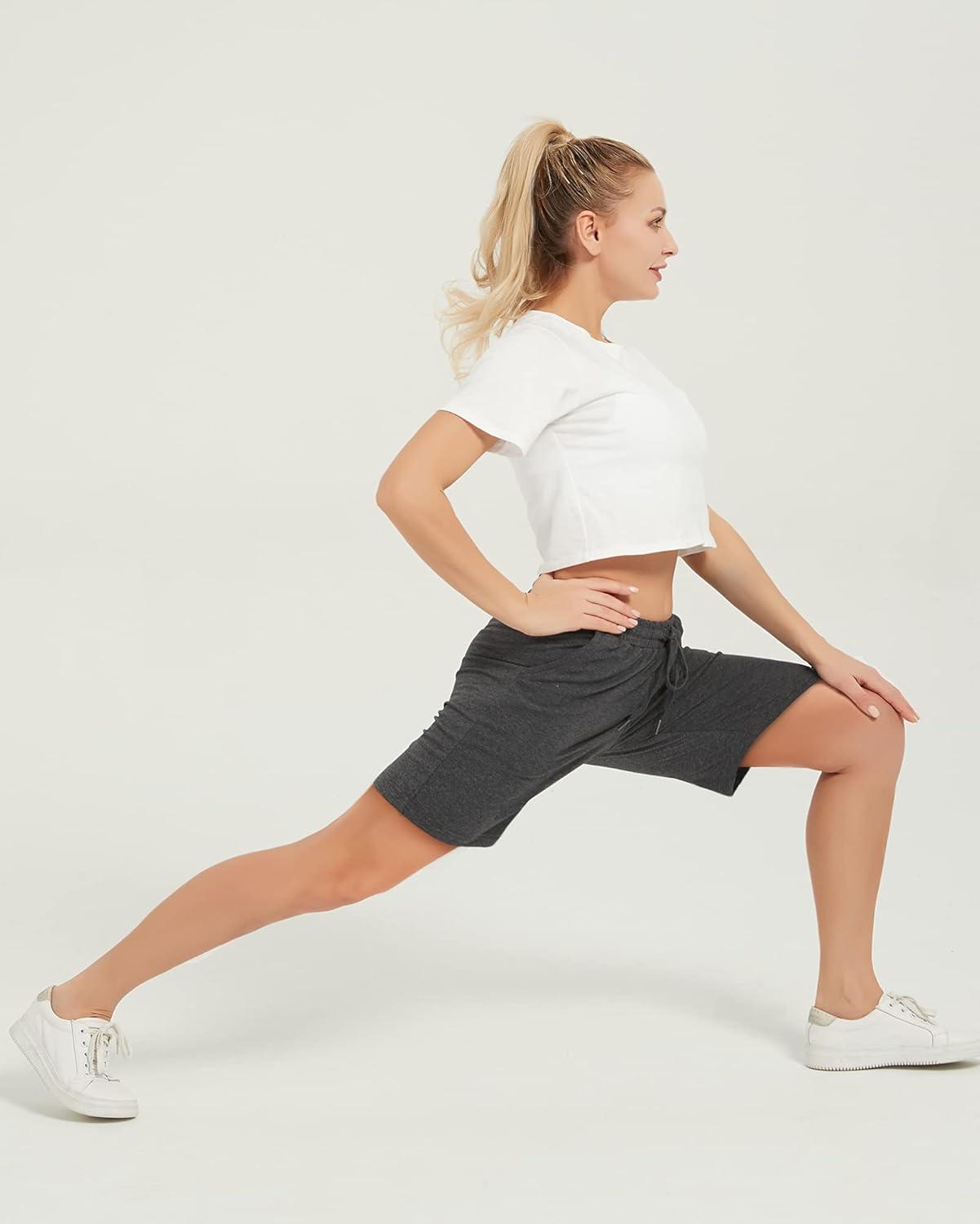 imageStelle Womens 7quot10quot Cotton Bermuda Shorts Knee Length Comfy Lounge Athletic Sweat Shorts with Deep Pockets7 Charcoal