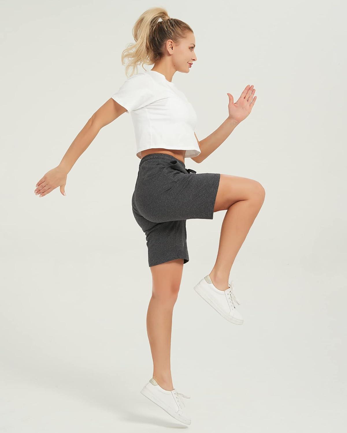 imageStelle Womens 7quot10quot Cotton Bermuda Shorts Knee Length Comfy Lounge Athletic Sweat Shorts with Deep Pockets7 Charcoal