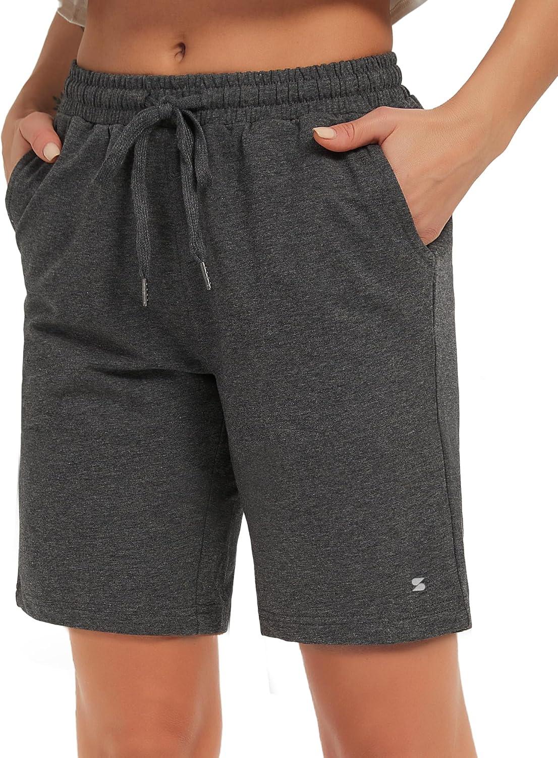 imageStelle Womens 7quot10quot Cotton Bermuda Shorts Knee Length Comfy Lounge Athletic Sweat Shorts with Deep Pockets7 Charcoal