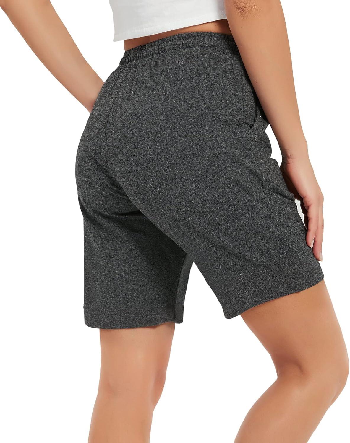 imageStelle Womens 7quot10quot Cotton Bermuda Shorts Knee Length Comfy Lounge Athletic Sweat Shorts with Deep Pockets7 Charcoal