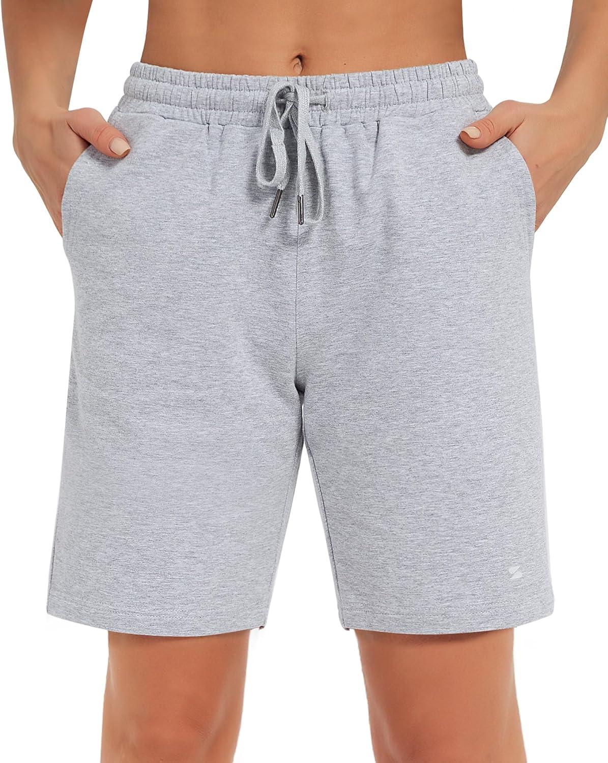 imageStelle Womens 7quot10quot Cotton Bermuda Shorts Knee Length Comfy Lounge Athletic Sweat Shorts with Deep Pockets7 Lightgrey