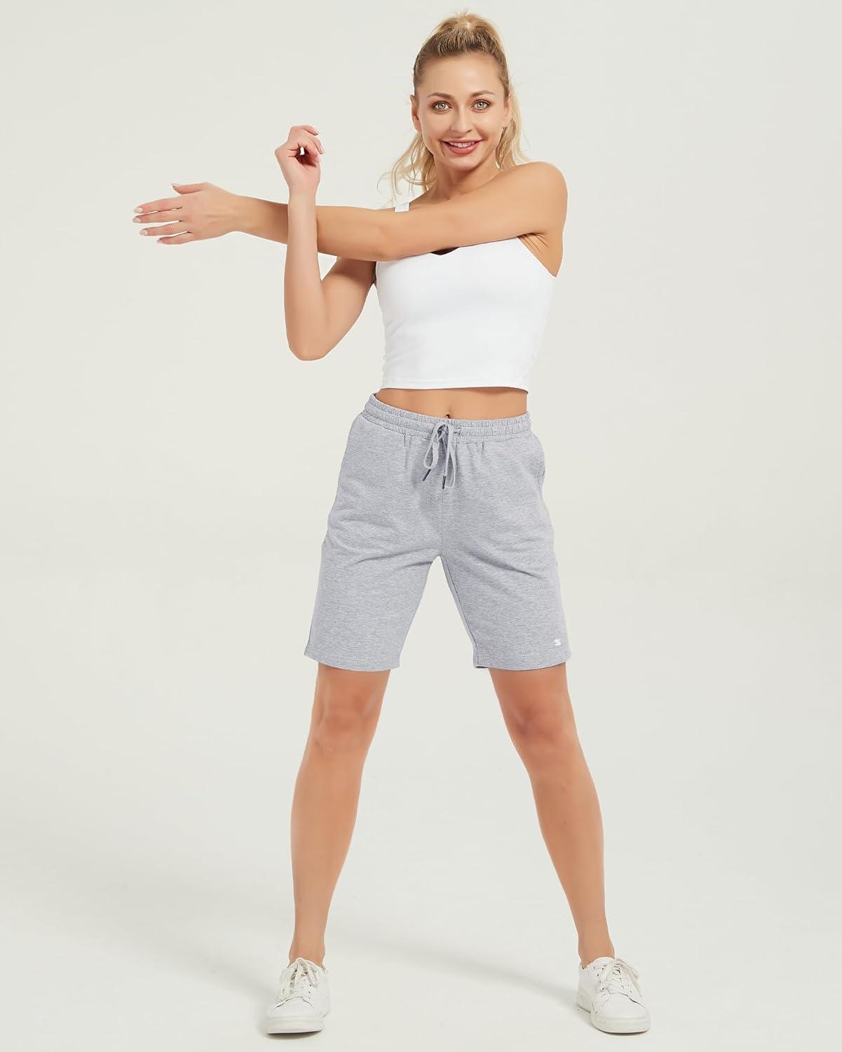 imageStelle Womens 7quot10quot Cotton Bermuda Shorts Knee Length Comfy Lounge Athletic Sweat Shorts with Deep Pockets7 Lightgrey