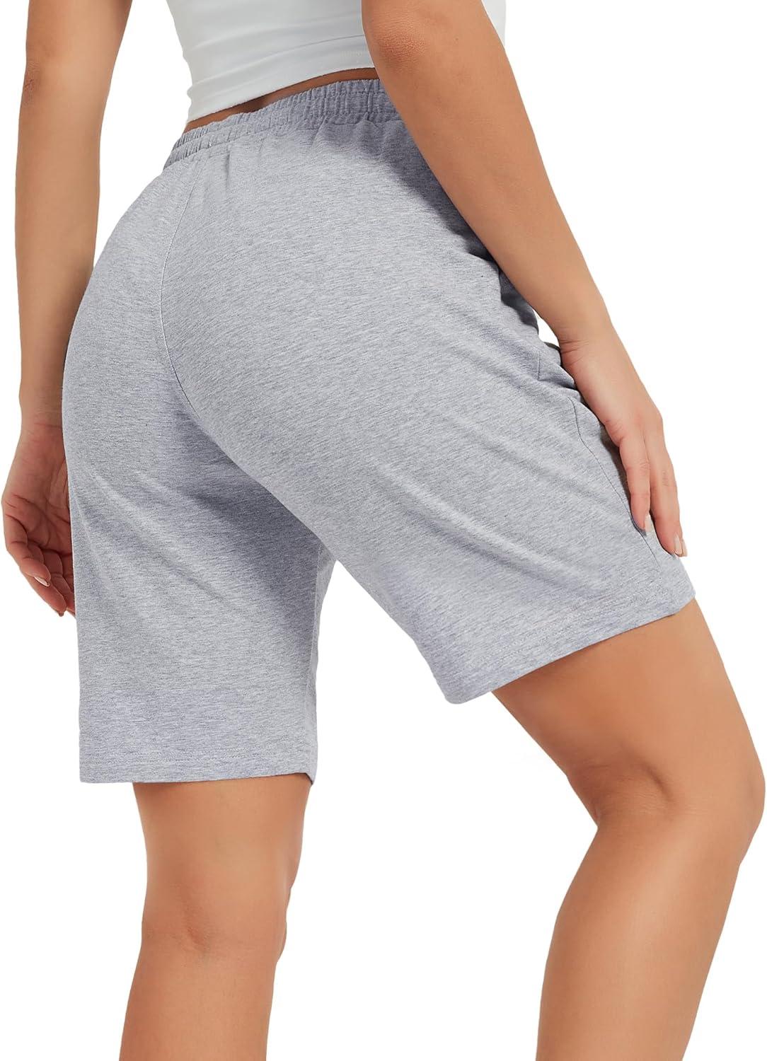 imageStelle Womens 7quot10quot Cotton Bermuda Shorts Knee Length Comfy Lounge Athletic Sweat Shorts with Deep Pockets7 Lightgrey