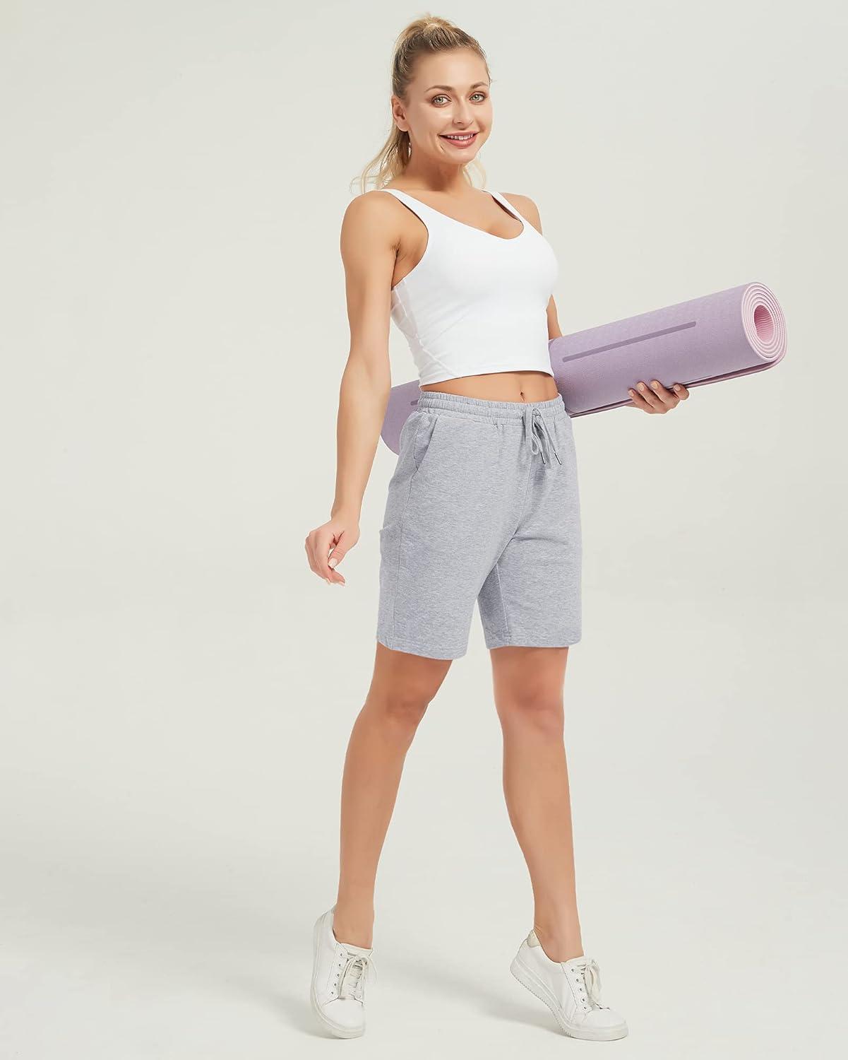 imageStelle Womens 7quot10quot Cotton Bermuda Shorts Knee Length Comfy Lounge Athletic Sweat Shorts with Deep Pockets7 Lightgrey
