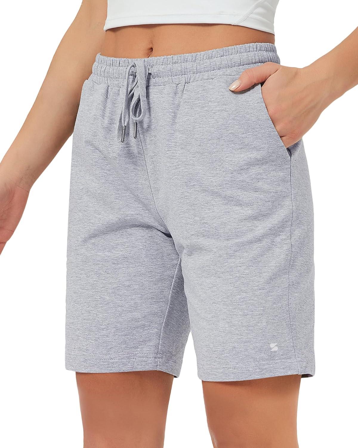 imageStelle Womens 7quot10quot Cotton Bermuda Shorts Knee Length Comfy Lounge Athletic Sweat Shorts with Deep Pockets7 Lightgrey