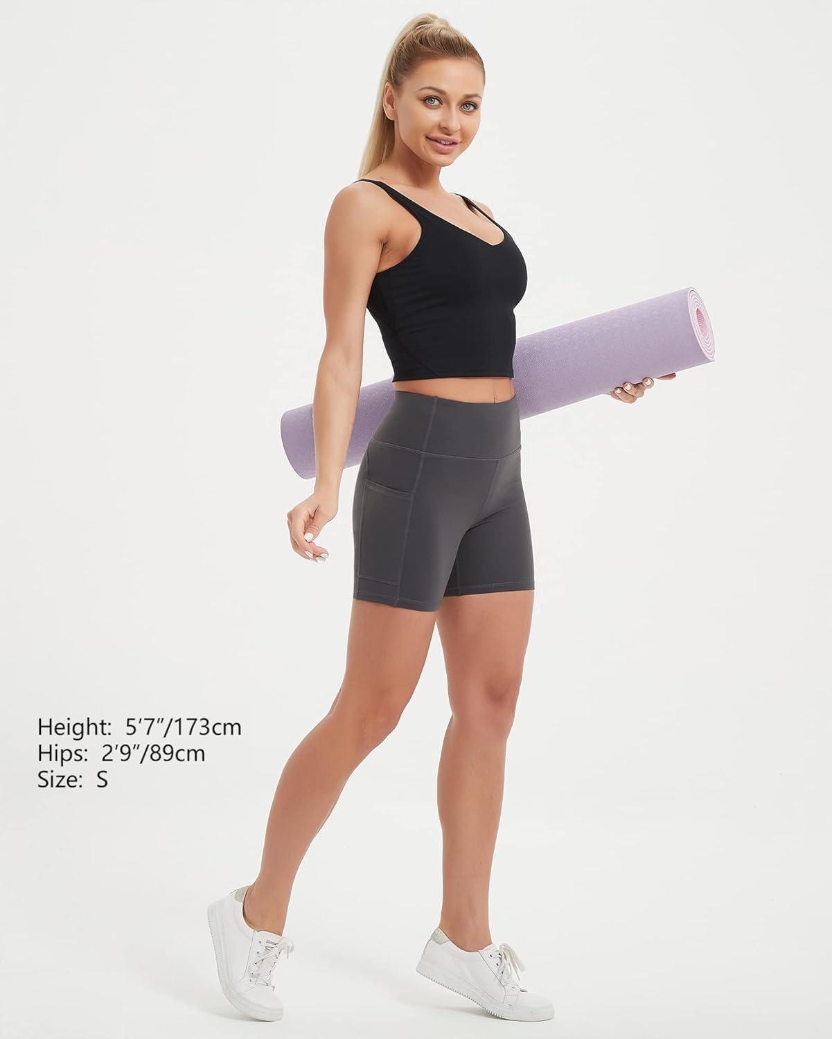 imageStelle Womens 8quot 5quot High Waist Biker Shorts Yoga Shorts with Pockets Tummy Control Workout Shorts for Running Gym8 Charcoal