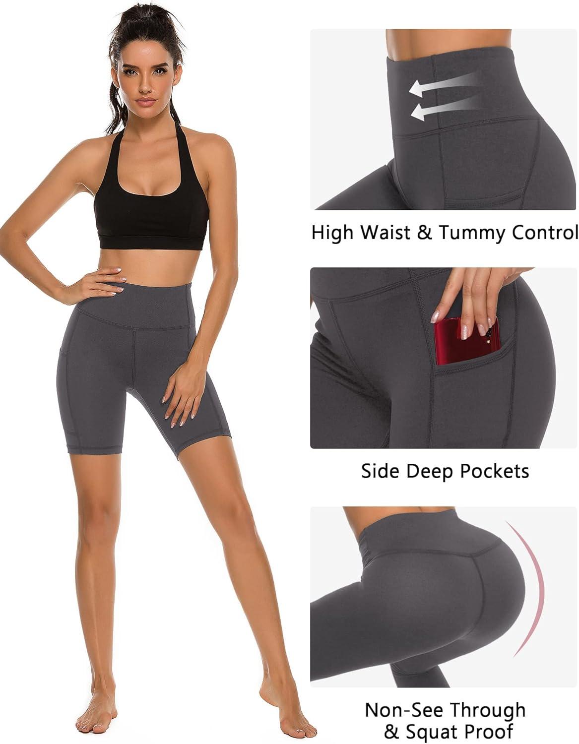 imageStelle Womens 8quot 5quot High Waist Biker Shorts Yoga Shorts with Pockets Tummy Control Workout Shorts for Running Gym8 Charcoal