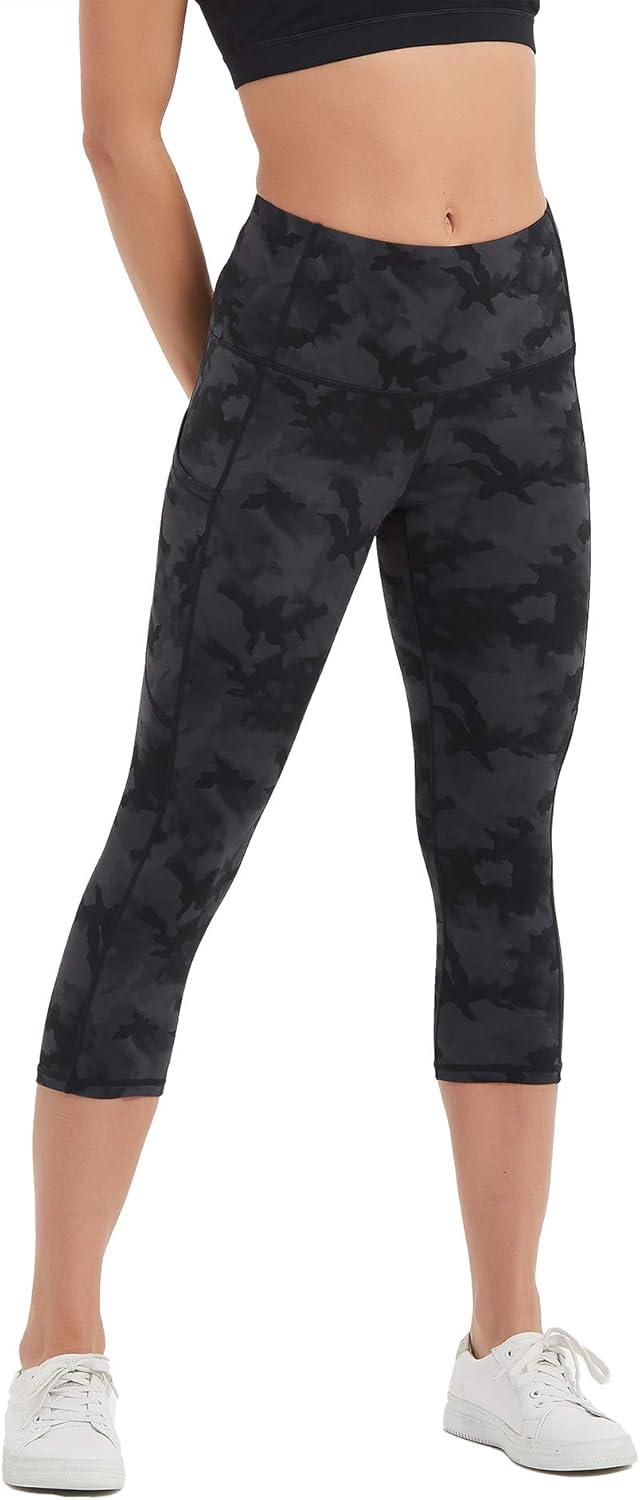imageStelle Womens Capri Yoga Pants with Pockets Essential High Waisted Legging for WorkoutNylonblackgrey Camo