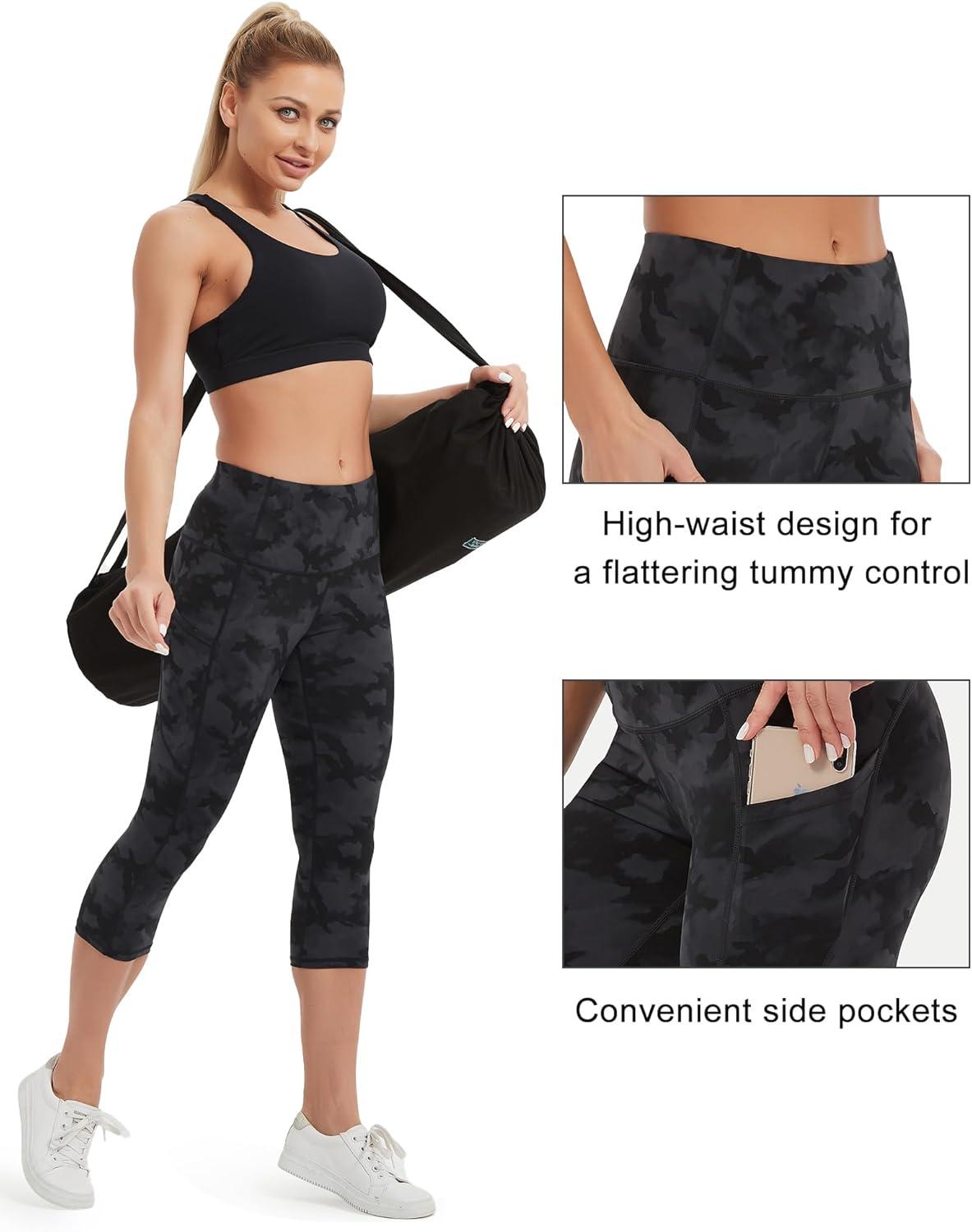 imageStelle Womens Capri Yoga Pants with Pockets Essential High Waisted Legging for WorkoutNylonblackgrey Camo