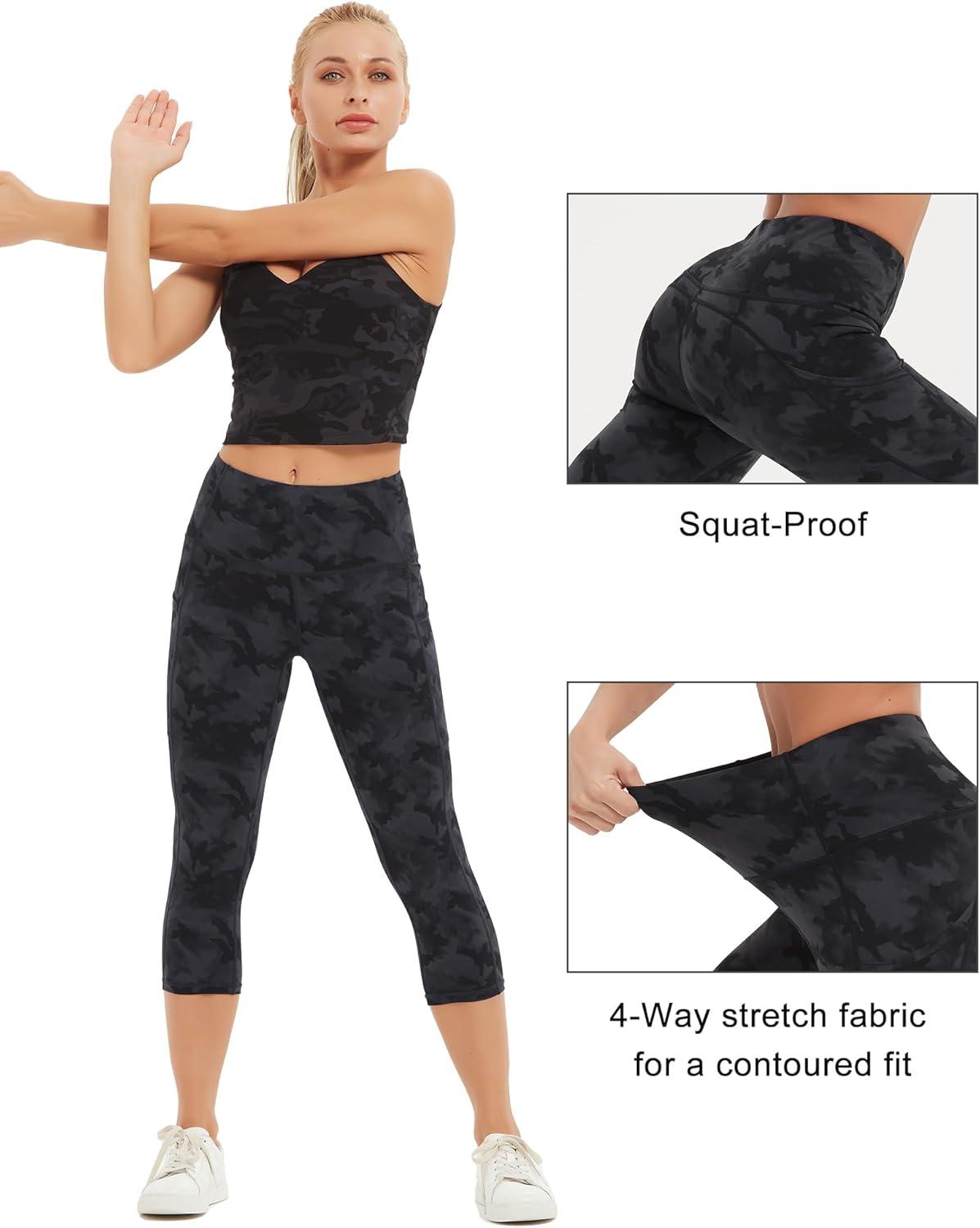 imageStelle Womens Capri Yoga Pants with Pockets Essential High Waisted Legging for WorkoutNylonblackgrey Camo
