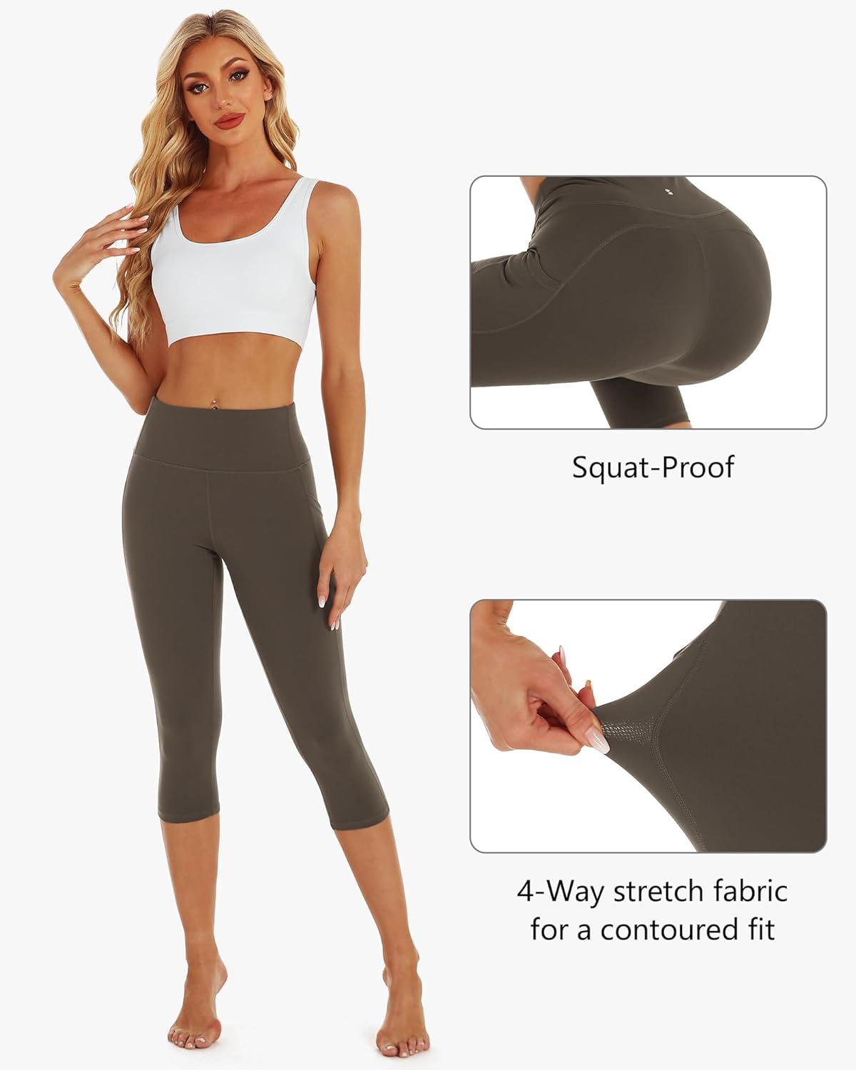 imageStelle Womens Capri Yoga Pants with Pockets Essential High Waisted Legging for WorkoutTea Brown