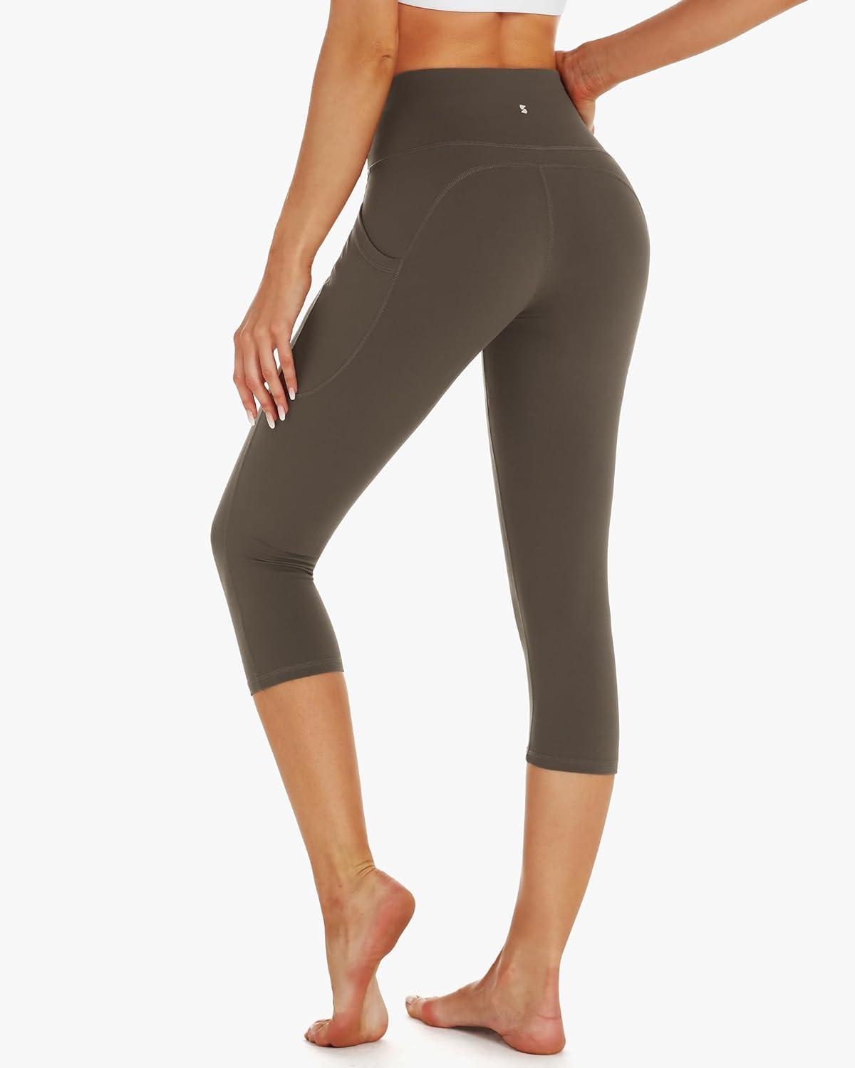 imageStelle Womens Capri Yoga Pants with Pockets Essential High Waisted Legging for WorkoutTea Brown