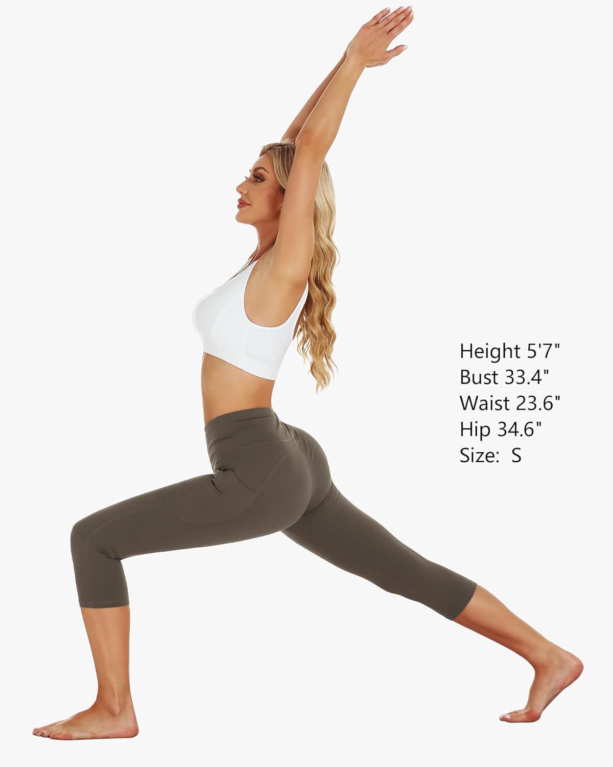 imageStelle Womens Capri Yoga Pants with Pockets Essential High Waisted Legging for WorkoutTea Brown