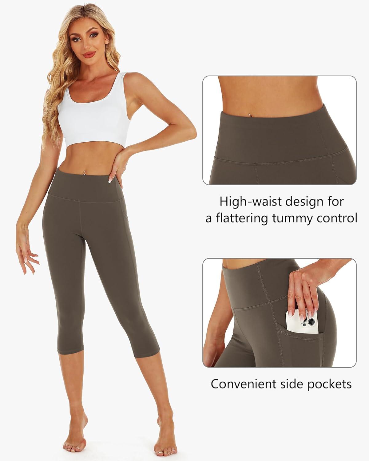 imageStelle Womens Capri Yoga Pants with Pockets Essential High Waisted Legging for WorkoutTea Brown